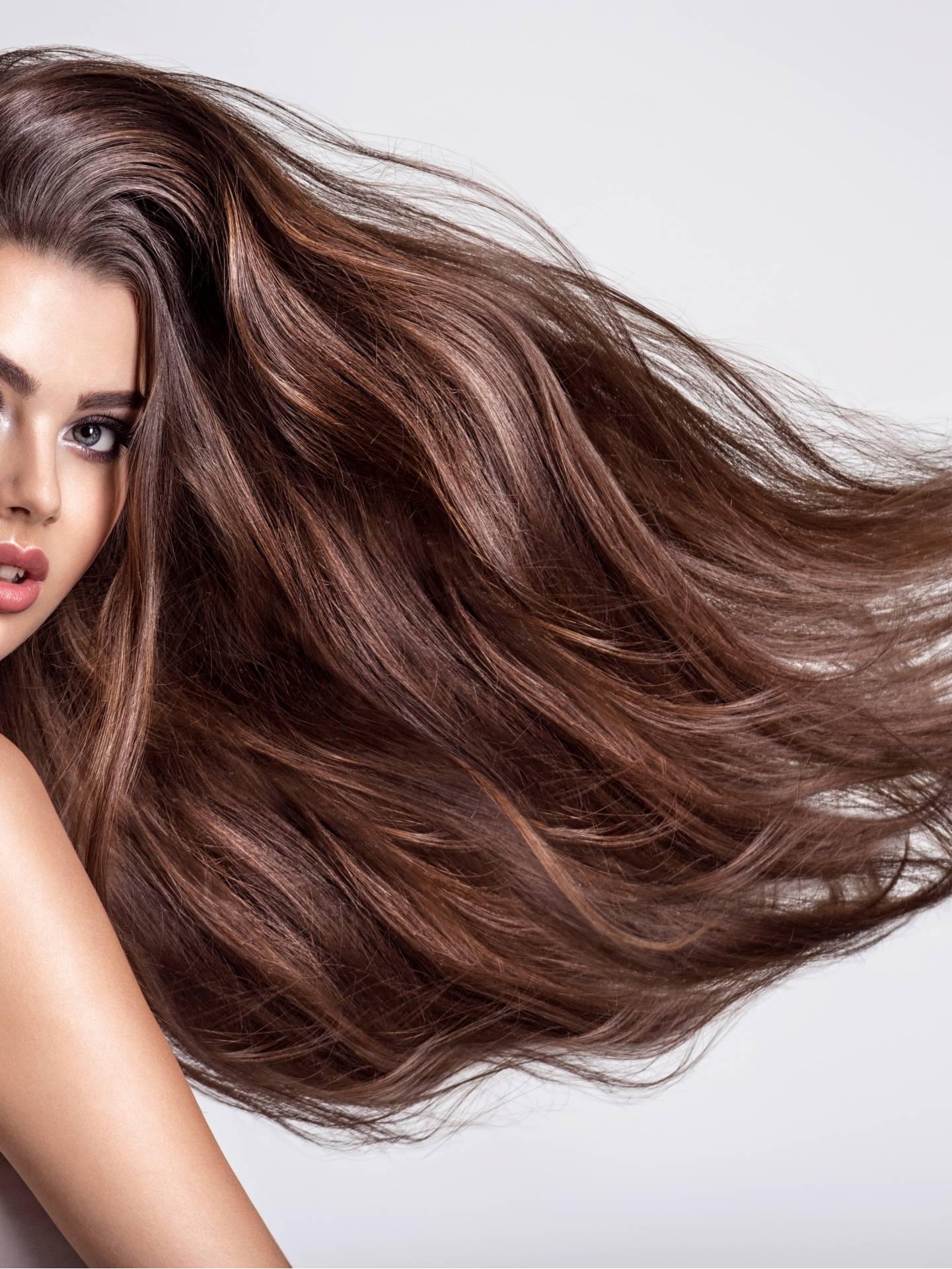Gray_background_Brown_haired_Hair_Glance_Beautiful_574029_2426x1920